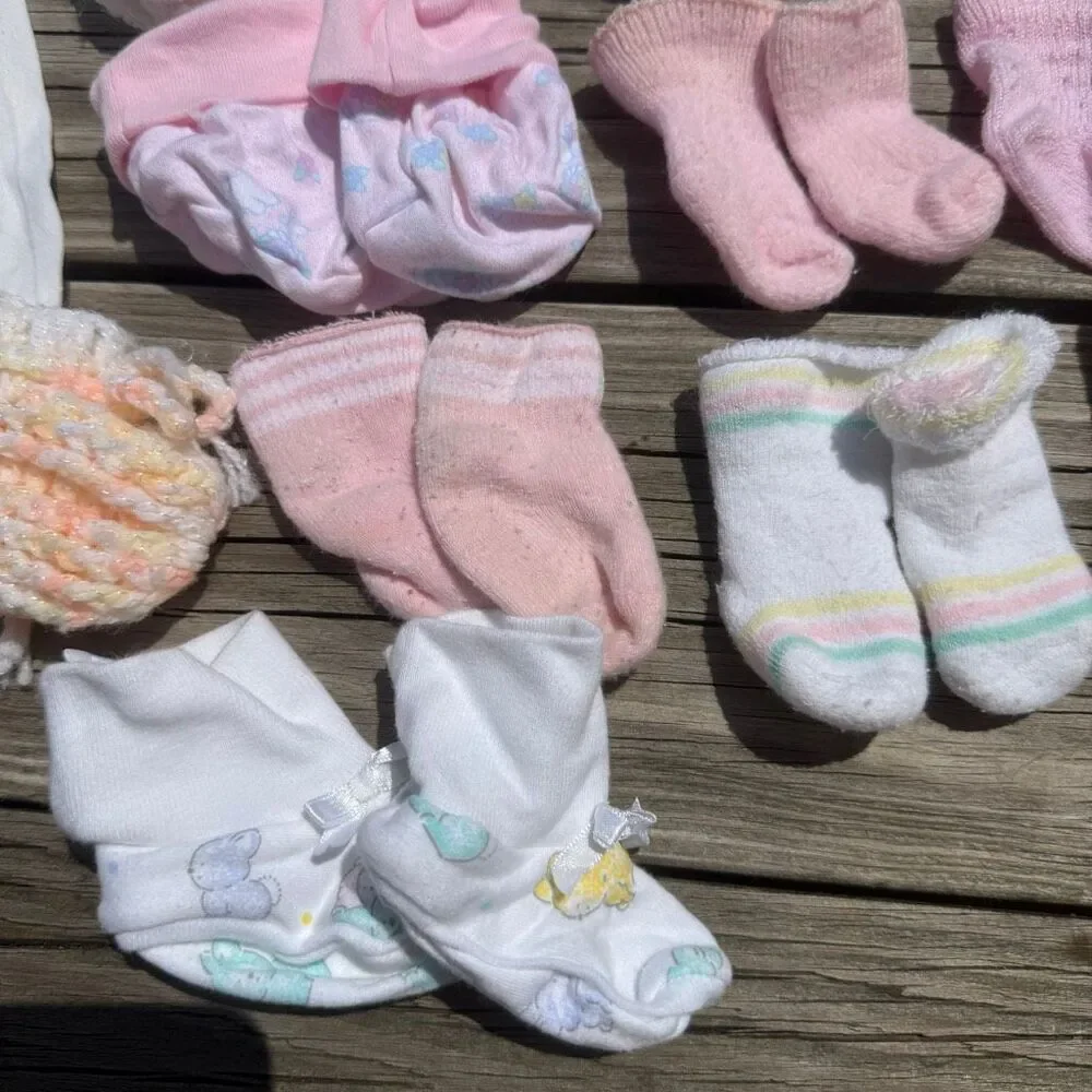 Vintage Baby Socks & Booties Bundle 17 Pieces Newborn 0-6 Months Mixed Lot